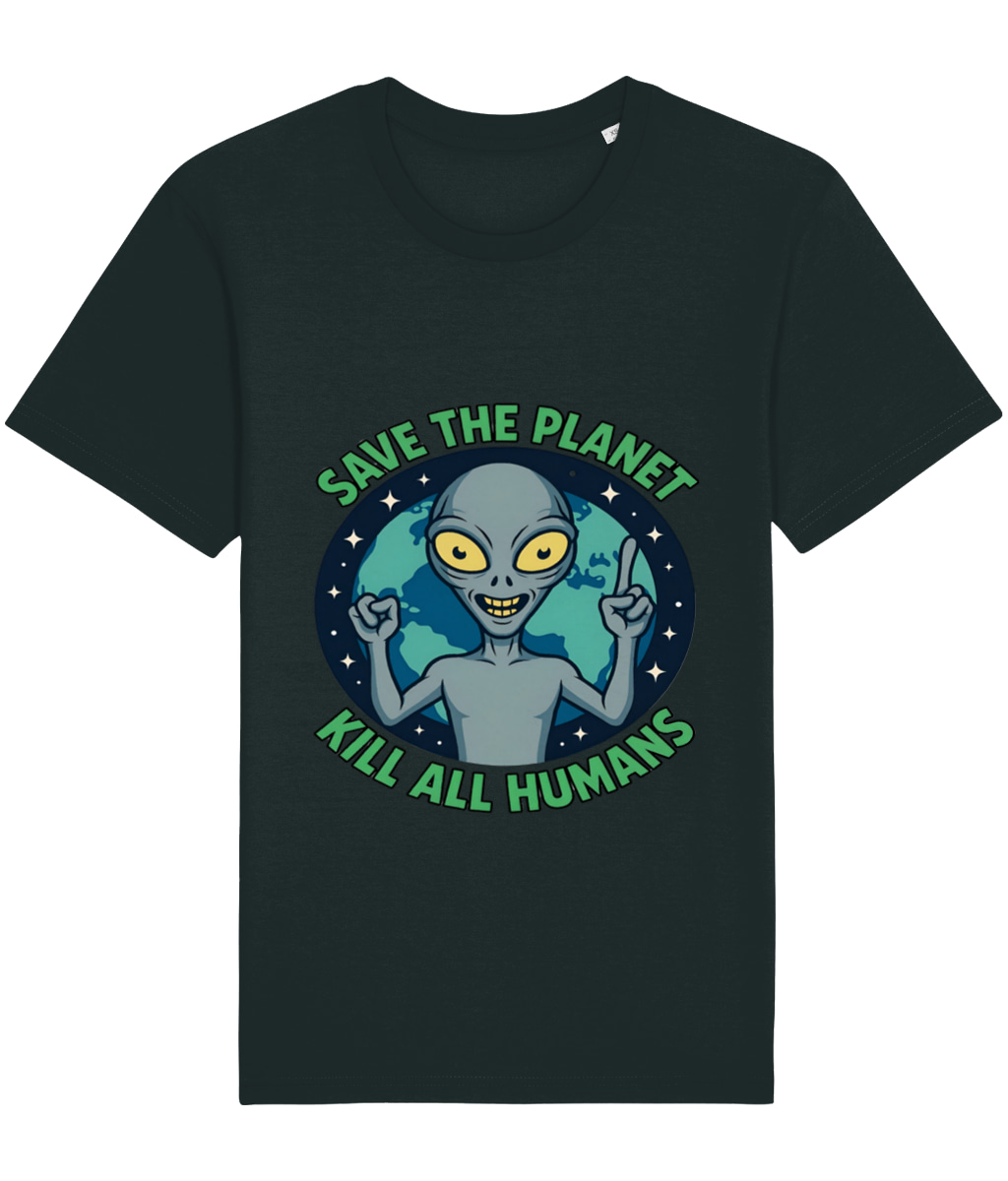 Funny Alien T-Shirt Save The Planet Kill All Humans Graphic Tee UFO Humor - Image 2