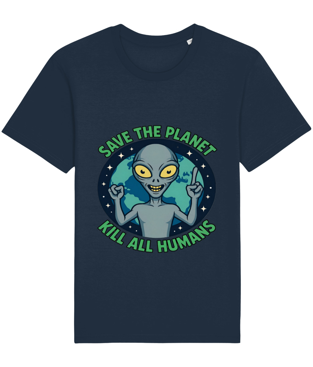 Funny Alien T-Shirt Save The Planet Kill All Humans Graphic Tee UFO Humor - Image 3