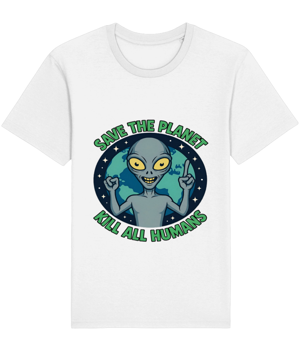 Funny Alien T-Shirt Save The Planet Kill All Humans Graphic Tee UFO Humor - Image 5