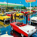 retro car dealership poster