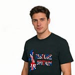 restore britain t shirt tubular unisex 100% organic cotton.