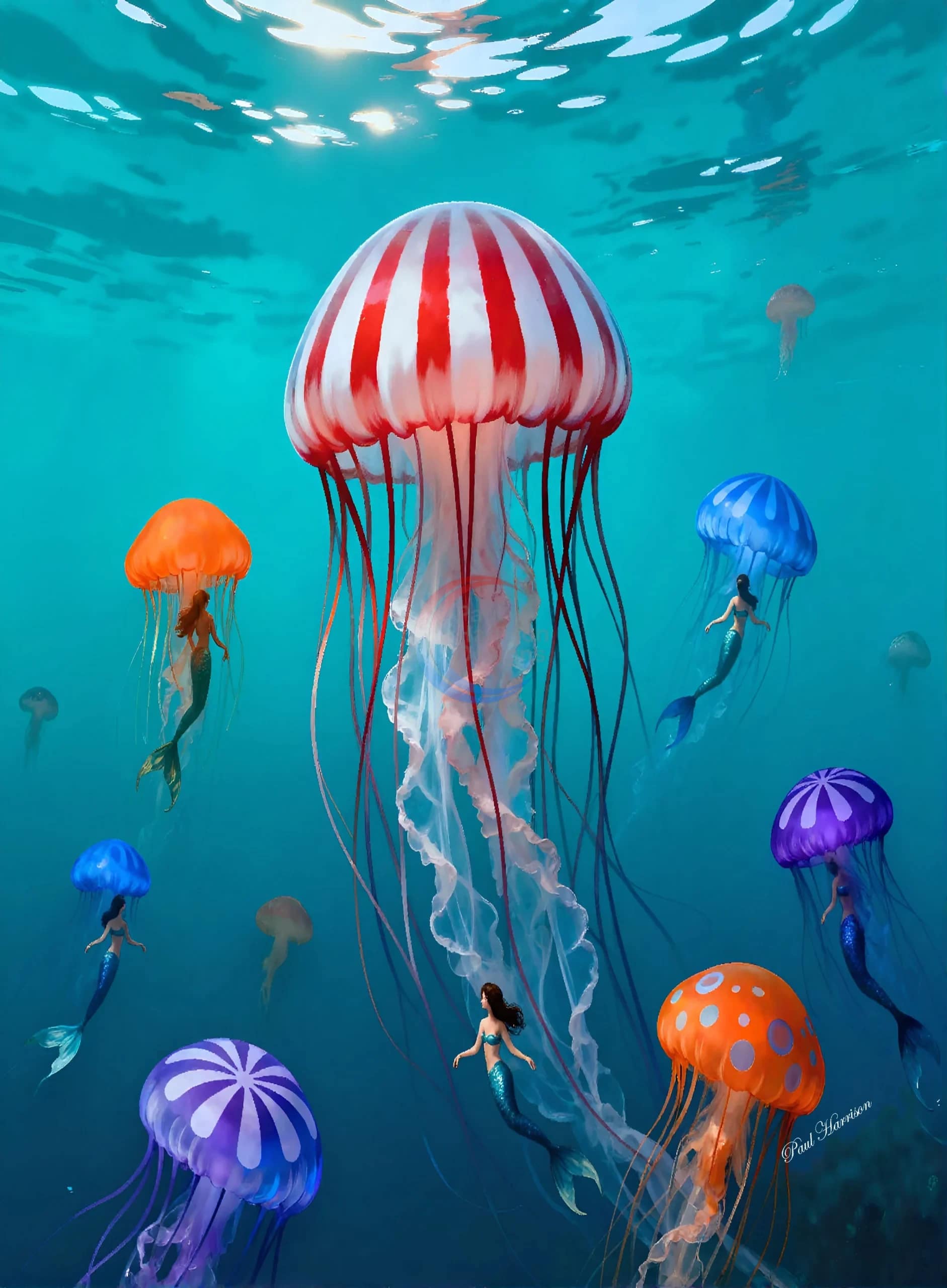 jellyfish with mermaids poster jellyfish with mermaids poster